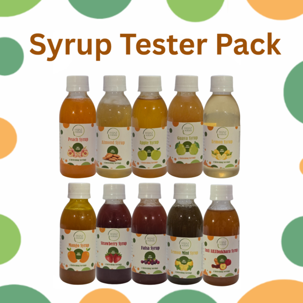 Fruit testers pack Product photo HF for all flavours - Almond, Mango, Peach, Falsa, Guava, Lemon, Lemon Mint, Imli Alubokhara, Green Apple, Strawberry