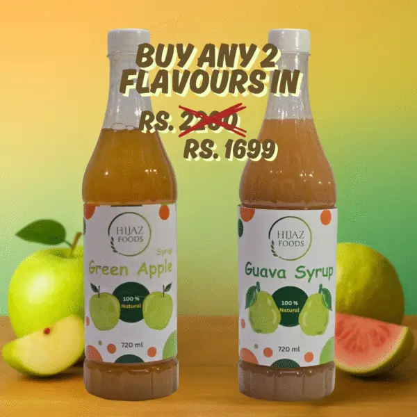 Special discount bundle for 2 fruit syrups 100% natural, hijaz foods pakistan Guava and Green Apple